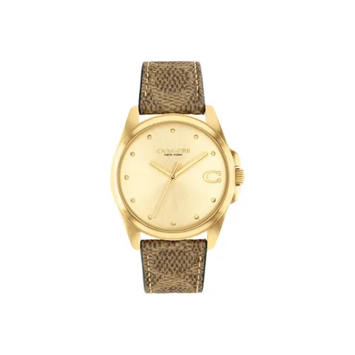 COACH GREYSON Collection Women's Watch Кварцевый механизм Кожаный ремешок 36 мм Золотой циферблат