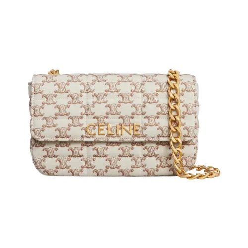 CELINE Matelasse Monochrome Холст Сумка через плечо Сумка на плечо Женская Белая и Коричневая