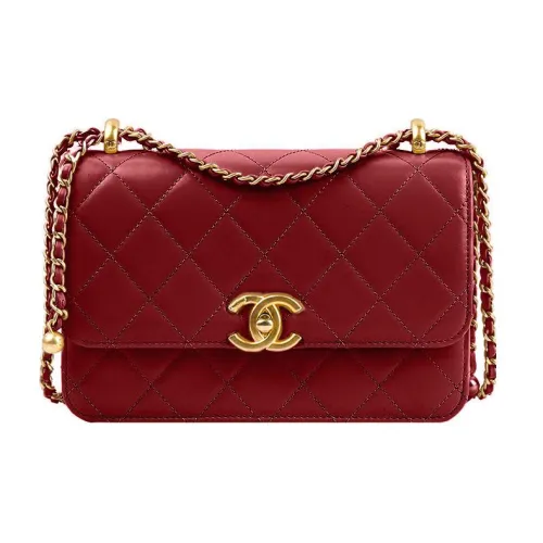 CHANEL Телячья кожа Сумка через плечо Маленькая Женская Бордовая