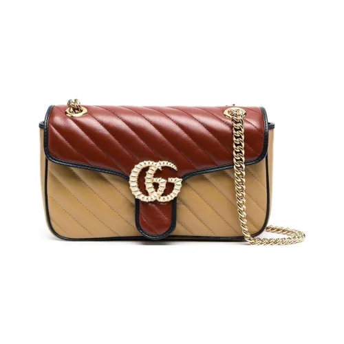GUCCI GG Marmont Quilted Кожа Сумка Сумка через плечо Сумка через плечо Женская Красная Молочно-чайная