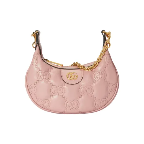 GUCCI GG Matelassé Кожа Плечевая Сумка Сумка через плечо Сумка-полумесяц Женская Розовая