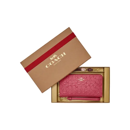 COACH Zip Around Кожаный клатч Кошелек Маленький Женский Клубничный Красный