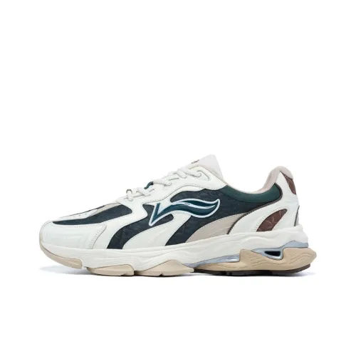 LI NING 1990 Лава Slip-resistant Abrasion-resistant Низкий топ Спортивная повседневная обувь Мужская Бежевый Белый сосна Яшма