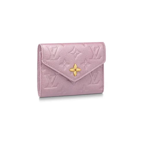 LOUIS VUITTON Victorine С рельефом Тисненый Коровья кожа Victoria Держатель для карт кошелек Женские Перламутровый Фиолетовый