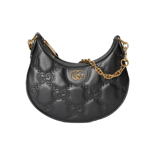 GUCCI GG Matelassé Кожа Плечевая сумка Сумка-полумесяц Сумка через плечо Женская Черная