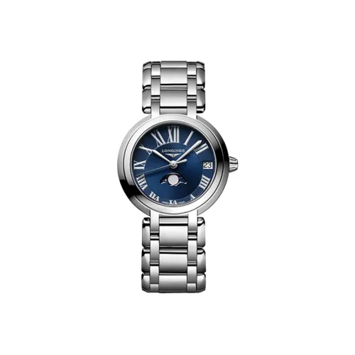 LONGINES Heart Moon Collection Кварцевый механизм Женские часы Часы 30,5 мм Синий циферблат Корпус из нержавеющей стали