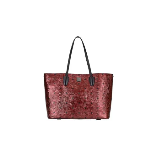 MCM Visetos Покрытый холст Тоут Сумка Сумка для покупок Сумка на плечо Сумка Женская Красная