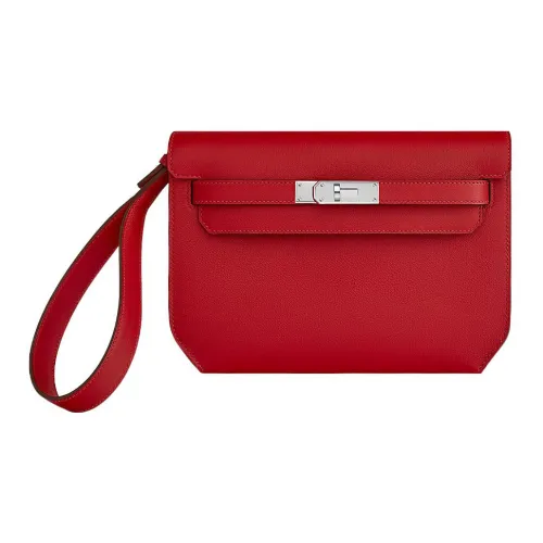 HERMES Kelly Depeches Evercolor Телячья кожа Клатч Мужской 5X Руж Piment Перечно-красный