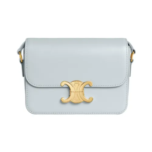 CELINE Triomphe Блестящая сумка из коровьей кожи плечевая сумка сумка Tofu портативная сумка через плечо женская нежно-голубая