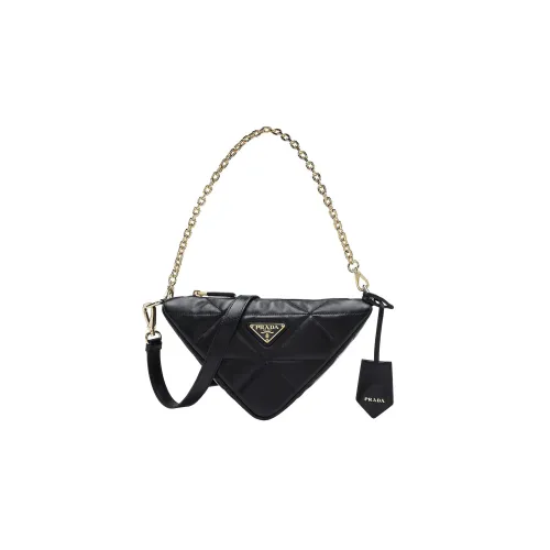 PRADA Triangle Soft Sheepskin Leather Handbag Crossbody Bag Women's Black