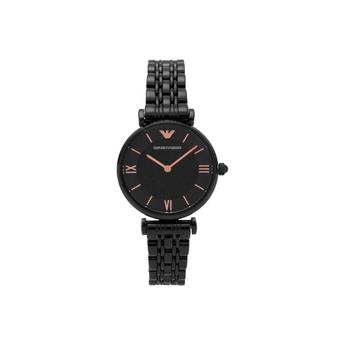 EMPORIO ARMANI Часы Кварцевый механизм Нержавеющая сталь Ремешок Черный циферблат Женские AR11245+AR1973