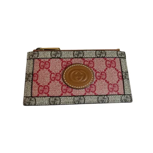 GUCCI Деним Пэчворк Кожа Держатель для карт Женские Красный