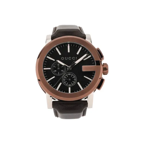 GUCCI из серии Chrono Collection Кварцевые мужские наручные часы натуральная кожа ремешок черный циферблат