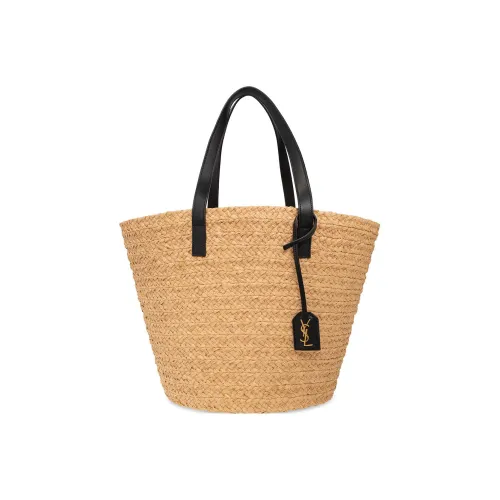 SAINT LAURENT Рафия с коровьей кожей тоут сумка для покупок сумка сумка через плечо женская бежевая