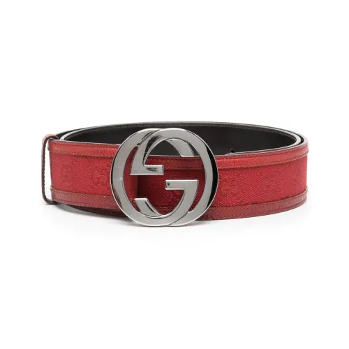 GUCCI Кожа Холст Металл с серебряным покрытием Кожаные ремни Женские 4CM