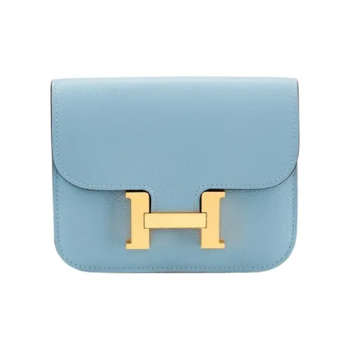 HERMES Constance Slim Evercolor Телячья кожа Кошелек Картхолдер Бананка Женские J7 BLEU Lin Льняная ткань Синий