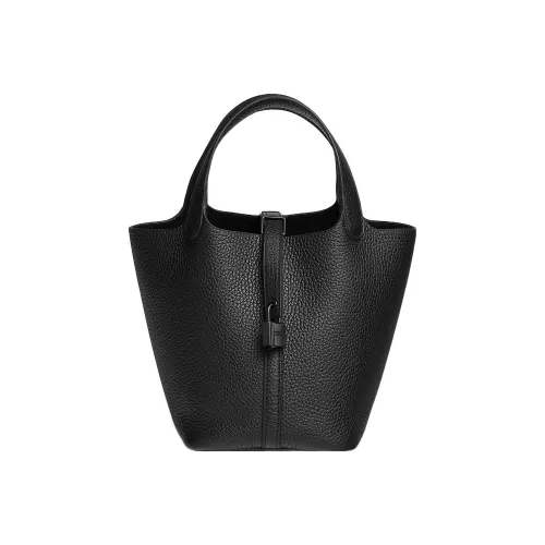 HERMES Picotin Clemence Корова Кожа Корзина Сумка Ведрообразная Сумка Сумка 18 Женская 89 Черная