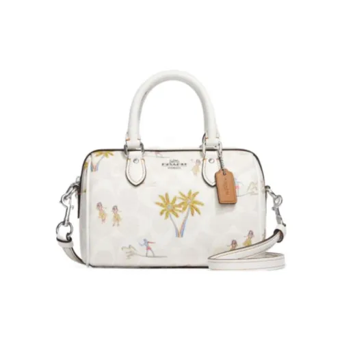 COACH Rowan кожа Бостонская сумка одно плечо маленькая женская белая