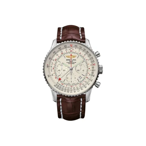 Breitling Автоматический Механический Часы Мужские 48 мм Белый Циферблат Корпус из Нержавеющей Стали Кожаный Ремешок