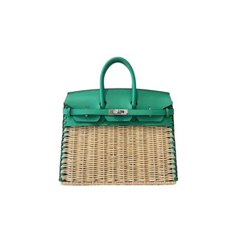 HERMES Birkin Прутья ивы с Swift Кожа Сумка Birkin Ротанг Сумка Женская 6W Menthe Мятно-зеленый