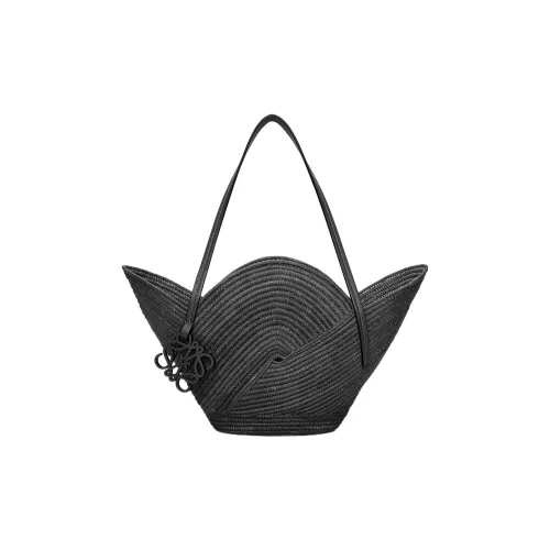 LOEWE Basket Рафия Волокно Кожаная Корова Сумка Женская Черная