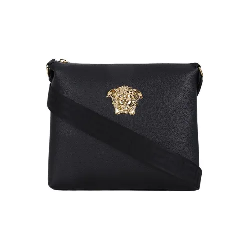 VERSACE Личий Коралловый Зернистая Текстура Коровья Кожа Сумка через плечо Стандартная Мужская Черная