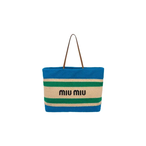 MIU MIU Рафия Волокно Тоут Сумка Сумка для покупок Женская Сумка Натуральный Светло-Синий
