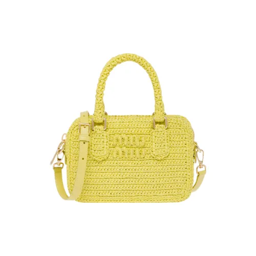 MIU MIU Вязальная игла Ткани вязаные Сумка для боулинга Сумка через плечо Сумка Женская Цитрусово-оранжевый Желтый