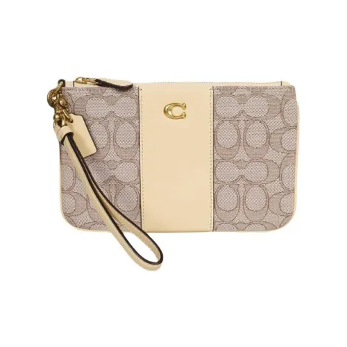 COACH Wristlet Хлопок с коровьей кожей клатч женский бежевый