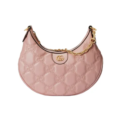 GUCCI GG Matelassé Кожа Плечевая Сумка Сумка через плечо Сумка-полумесяц Женская Розовая