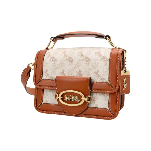 COACH Hero Корова Кожа Сумка Сумка через плечо Сумка через плечо Маленькая Женская Карамельно-коричневая и Белая