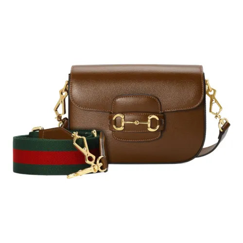 GUCCI Horsebit 1955 Кожа Седло Сумка Сумка через плечо Сумка на плечо Женская Коричневая