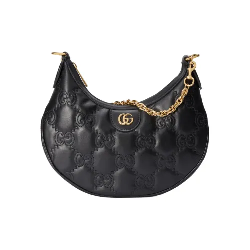 GUCCI GG Matelassé Кожа Плечевая Сумка Сумка через плечо Полумесяц Сумка Женская Черная