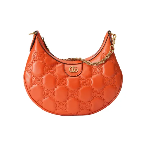GUCCI GG Matelassé Кожа Плечевая Сумка Сумка через плечо Сумка-полумесяц Женская Апельсиновая
