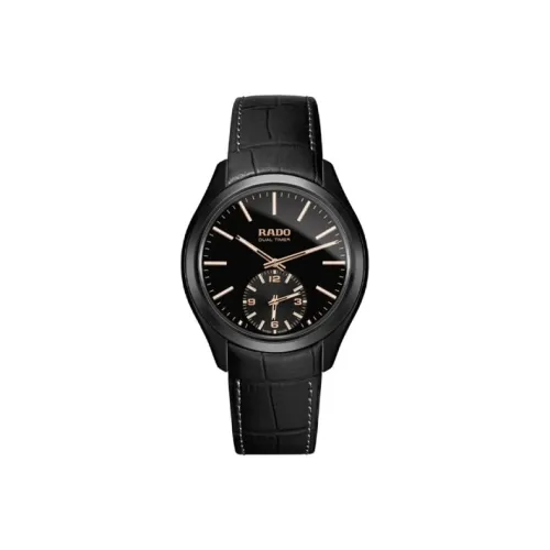 RADO Glam Slam Collection Кварцевый механизм Мужские часы Часы 42 мм Черный циферблат Керамика Корпус Часы Кожаный ремешок