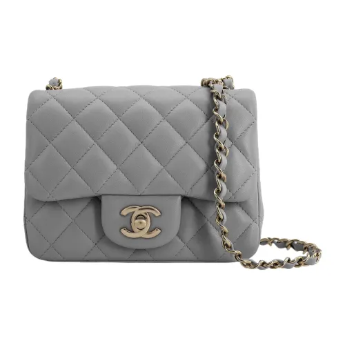CHANEL Classic Flap CF Овечья шкура Сумка через плечо Мини Женские Silverware Серый