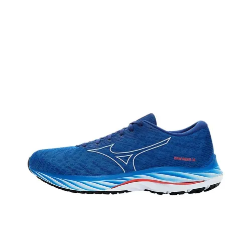 Mizuno Wave Rider 26 Амортизация Износостойкий Низкий Топ Беговые Кроссовки Мужские Белый Синий