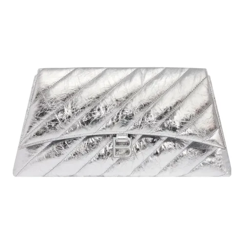 Balenciaga Crush Тисненая Коровья Кожа Клатч Большой Женский Серебряный