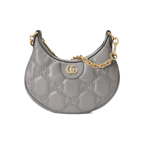 GUCCI GG Matelassé Кожа Плечевая Сумка Сумка через плечо Сумка-полумесяц Женская Серый