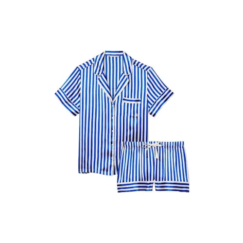 Victoria's Secret Satin Short Pajama Set Pajama Set Women's Blue Stripes