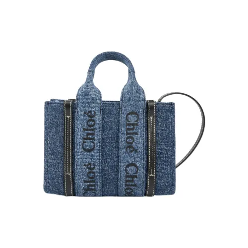 Chloe Woody Linen Denim Calfskin Tote Bag Shopping Bag Crossbody Bag Shoulder Bag Mini Women's Denim