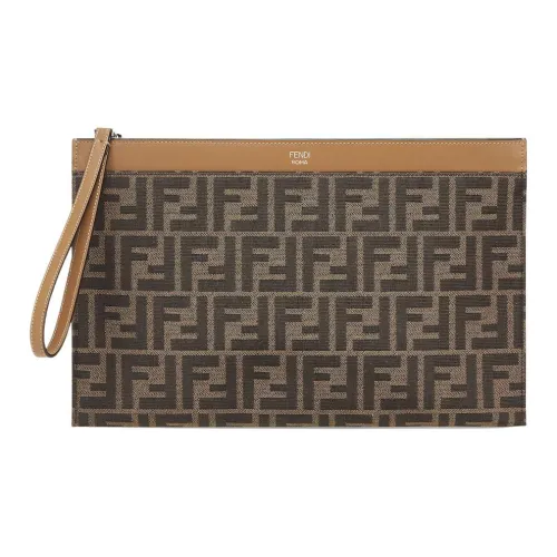 FENDI Плоский Клатч FF Среднего Формата Из ЖаккардаКлатч Из Ткани Коричневого Цвета
