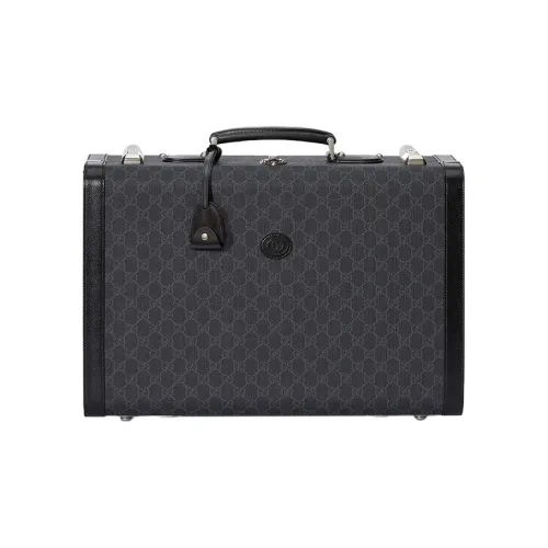 GUCCI Canvas с кожаными вставками чемодан дорожная сумка твердый чехол средний женский черный