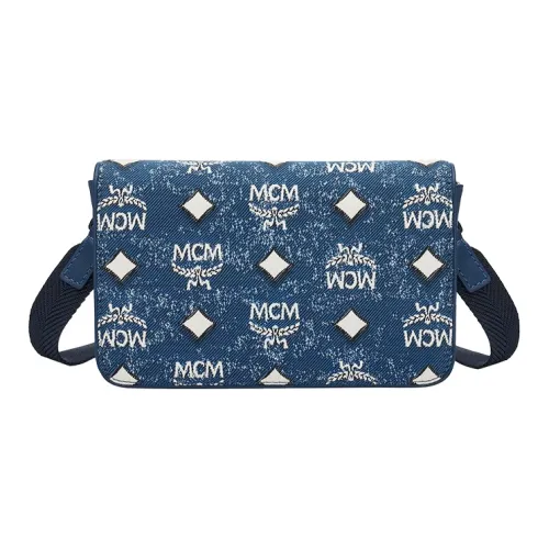 MCM Aren Visetos Кожа Текстиль Конверт Сумка Курьерская Сумка Сумка через плечо Стандартная Женская Джинсовая Синяя