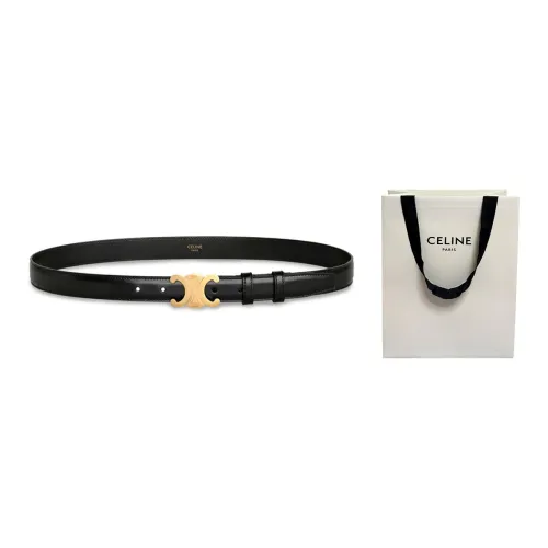 CELINE Triumphal Arch Smooth Clasp Кожаные ремни Женские Черный Ширина 2,5 см