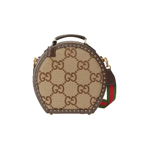 GUCCI Canvas с кожаными вставками Шапки и Кепки Хранение Коробка Маленькая Женская CAMEL Эбеновый