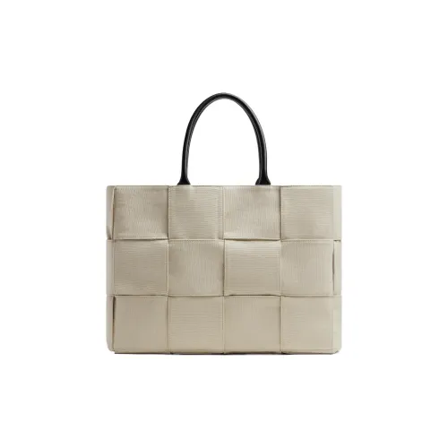 Bottega Veneta Arco Холст Кожа Тоут Сумка Сумка для покупок Сумка Большая Мужская Бежевая Черная