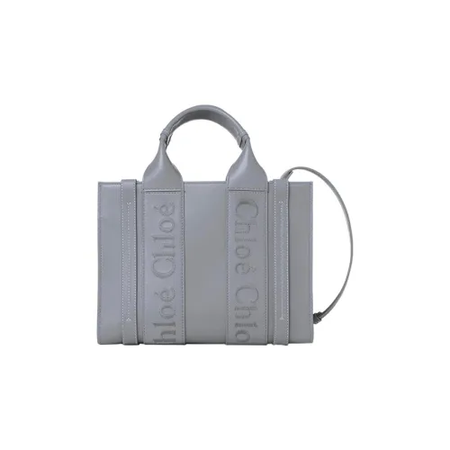 Chloe Woody Smooth Calfskin Tote Bag Shopping Bag Shoulder Bag Handbag Small Women's Haze Blue