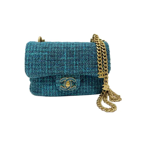 CHANEL 22P Шерстяной Мини Квадратный Клатч Сумка через плечо Мини Женский Синий