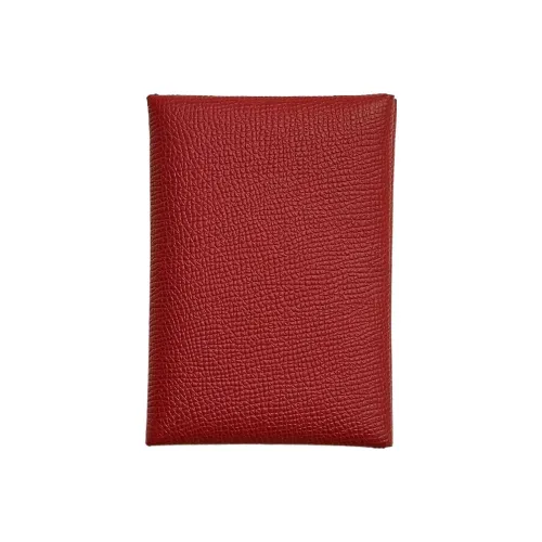 HERMES Calvi Duo Epsom Телячья кожа Держатель для карт Мини Женский Venice Темно-красный